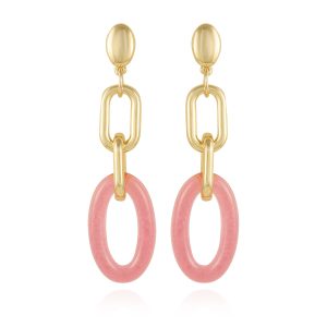 Goldtone Pink Candy Interlocking Drop Earrings