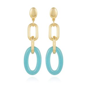 Goldtone Blue Candy Interlocking Drop Earrings