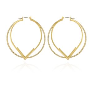 Double Hoop V Pave Earrings