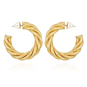 Goldtone Textured Rope Hoop Earrings