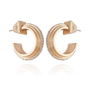 14K Goldtone Crystal Huggie Hoop Earring