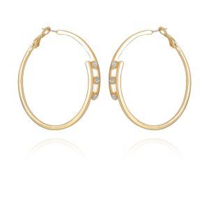 14K Goldtone Tri-Crystal Stone Hoop Earring