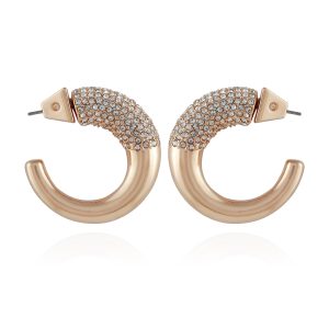Goldtone Pave Crystal Stone Open Hoop Earrings