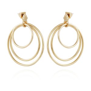 Goldtone Triple Layered Hoop Drop Earrings