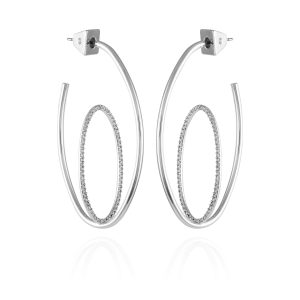 Silvertone Orbital Double Hoop Earrings