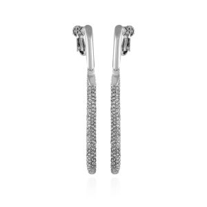 Silvertone Glass Stone Linear Drop Clip On Earrings