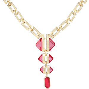 Goldtone Tri Rose Stone Drop Pendant Necklace
