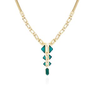 Goldtone Tri Blue Zircon Stone Drop Pendant Necklace