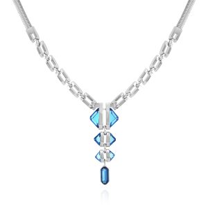 Silvertone Blue Stone Pendant Statement Necklace