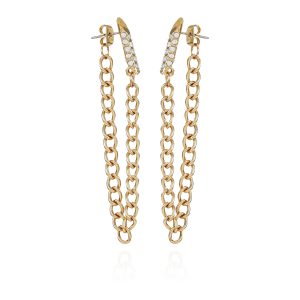 Crystal Stone Chain Drop Statement Earrings