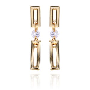 Goldtone Clear Glass Stone Dainty Drop Earrings