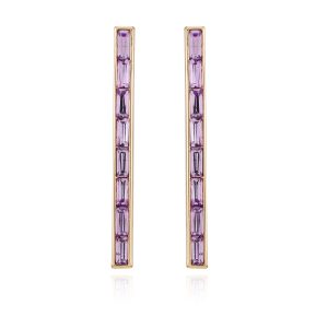Goldtone Violet Stone Baguette Stick Drop Earrings
