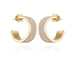 Goldtone Crystal C Hoop Earrings