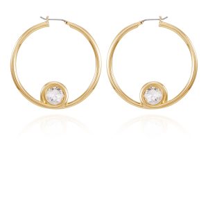 Goldtone Crystal Stone Hoop Earring