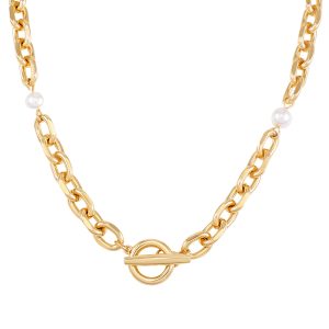 Goldtone Pearl Layered Toggle Necklace