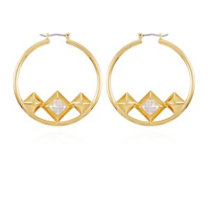 Goldtone Floating Crystal Hoop Earrings