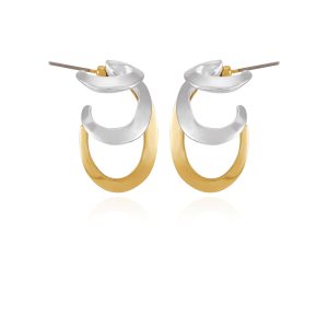 Two Tone Gilded Leaf Hoop Earrings