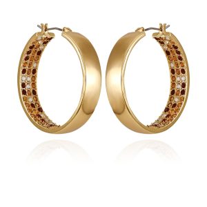 Goldtone Inside Pave Stone Hoop Earrings