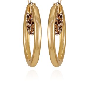 Goldtone Pave Crystal Stone Layered Hoop Earrings