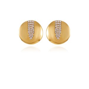 Goldtone Crystal Stone Coin Button Earrings