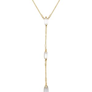 Long Goldtone & Stone Pendant Necklace