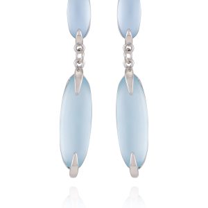 Silvertone & Blue Stone Drop Earrings