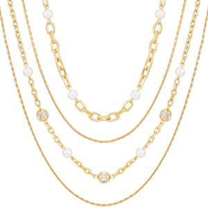 Layered Goldtone Chain Pearl Necklace