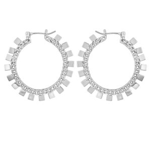 Silvertone Hoop Earrings With Geometric Accents