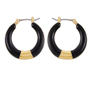 Gold Tone Enamel Hoop Earrings