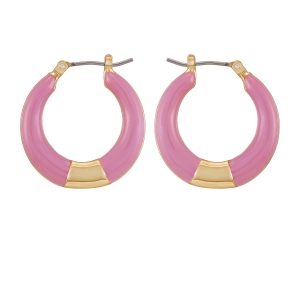 Gold Tone Enamel Hoop Earrings