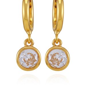 Gold Tone Cubic Zirconia Drop Huggie Hoop Earrings