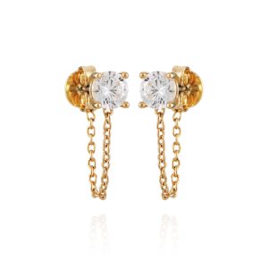 Crystal Stud Chain Dangle Drop Earrings