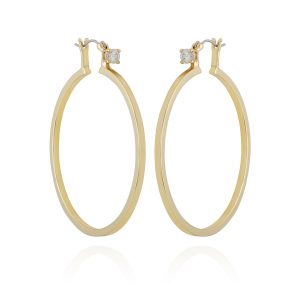 Goldtone Cubic Zirconia Large Hoops Earrings