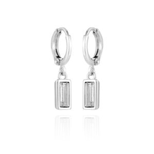 Rectangular Glass Stone Huggie Drop Earrings