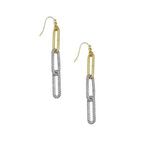 Two Tone Crystal Stone Paper Clip Drop Earrings