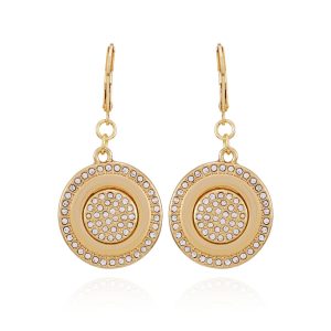 Goldtone Pave Stone Coin Drop Earrings