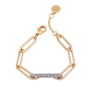 Gold Tone Paperclip Link Chain Bracelet With Crystal Stone Pave Bar